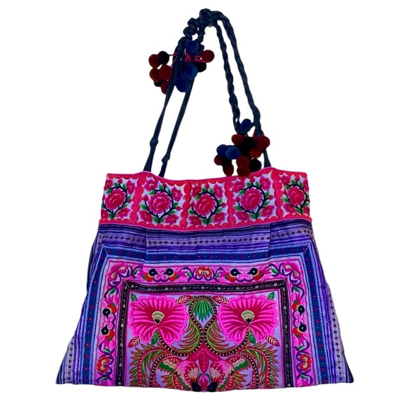 Handbags - Pink/Purple Floral Abstract Tote Bag